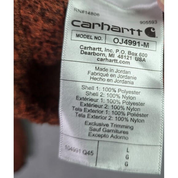 Carhartt Sherpa Fleece Pullover Large Rust Brown Quarter Snap OJ4991 Fall - Picture 12 of 16